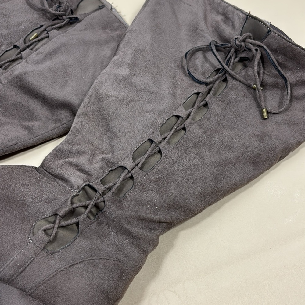 Brown side laced imitation suede low heeled boots​​​​​​ - Picture 4 of 11